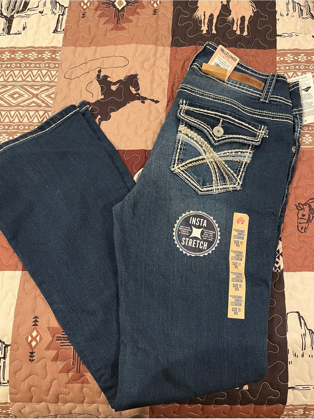 Wallflower Dark Blue Bootcut Jeans with Embroidered Pocket